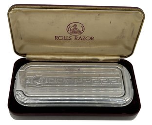 Vintage Stainless Steel Made In England Rolls Razor In Burgundy Leather Case
