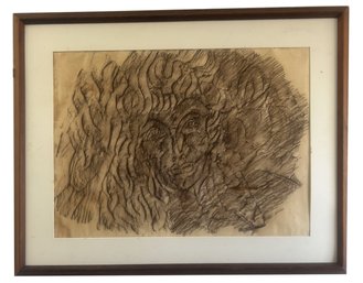 Framed Charcoal Of Woman With Afro (No Glass), Signed BB Matheson, 28.25' X 22.25'H