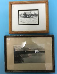 2 Pcs Vintage Prints, Norway Lake Pencil Signed On Obverse S. Watters  & Dated On Obverse 1930, 14' X 10.25'H