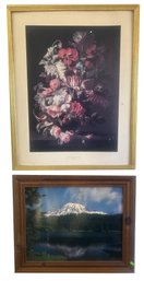 2 Pcs Framed Artwork, Largest 24' X 30.5'H, Foxing On Mounting Print