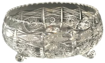Vintage Cut Lead Crystal Tri-Footed Centerpiece Bowl, 10-1/2' Diam. X 4-7/8'H