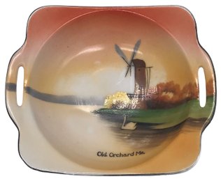Vintage Noritake Advertising Old Orchard ME, Reticulated Handled Square Bowl & Windmill 5.5' X 4.75' X 1.25'H