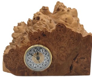 Nice Live Edge Burl Clock, Battery Operated, Signed Charles Elhan(?) 9.5' X 1-7/8' X 8'h