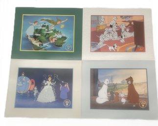 4 Pcs Unframed Walt Disney Color Lithograph Cells, The Aristocats, Peter Pan, Cinderella & 101 Dalmatians