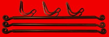 3 Sets Hand Wrought Iron Telescoping Curtain Rods With Twisted Rams Head Ends, 24' To 39'