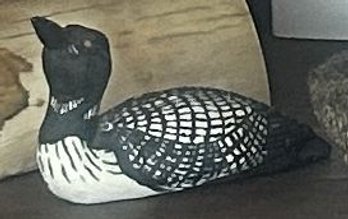 Small Stoneware Painted Wooden Loon Signed S. Cornwell, 5' X 2.5' X 4.25'H