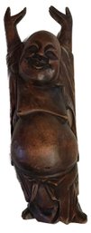 Vintage Carved Wooden Happy Hand Raised Hotei Buddah, 4'W X 3.75'D X 12'H