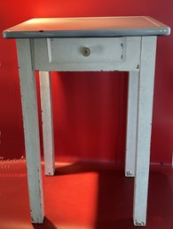 Vintage Shabby Chic White Painted Single Drawer Barber Shop Table With Porcelain Top, 20' X 16' X 30'H