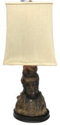 Huge Heavy Monumental Thai Inspired Buddist Lamp And Square Shade, 41'H With Shade