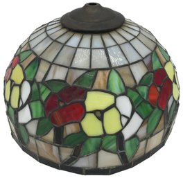 Nice Vintage Leaded Stained Glass Floral Lamp Shade, 11.5' Diam. X 7'H, No Cracks Noticed