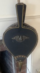 Antique Americana Black & Gold Trim Fireplace Bellows With Eagle Embellishment, 7.5' X 2' X 17'H