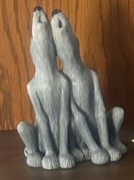Figurine Of Pair Of Howling Wolves, 4.75' X 3.75' X 5.75'H