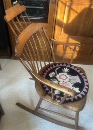 Spectacular 19th Century Antique Windsor Comb Back Rocking Chair, 21.25' X 28.25' X 36'H,Hooked Chair Seat Pad