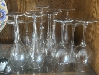 Large Group Of Clear Wine, Champagne, And Cordial Stemmed Glassware And Shot Glasses