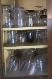 Cabinet Door With Various Glassware, Tumblers, Footed, Decorated And Others