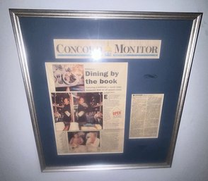 Concord Monitor Framed & Matted Newspaper Article 'Dining By The Book', 22'x 23.25'H