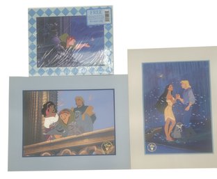 3 Pcs Unframed Walt Disney Color Lithograph Cells, 2-Hunch Back Of Notre Dame & Bonus Pic & Pocahontas