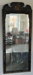 Wonderful Tall Art Deco Chinoiserie Black Lacquered Wall Mirror With Gold Decoration, 416-3/8' X 41'H