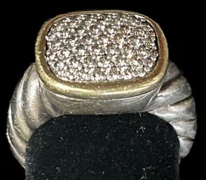 Vintage David Yurman Cable Noblesse Pave Set Diamond & 18k & Sterling Ring, Size 8, Total Weight 8.52 Dwt