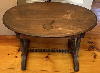 Spool Leg And Stretcher Oval Low Table That Needs Some TLC To Top