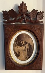 Wonderful Unique Victorian Carved Walnut Frame With Picture Of Mother And Child, 10' X 17.25'H
