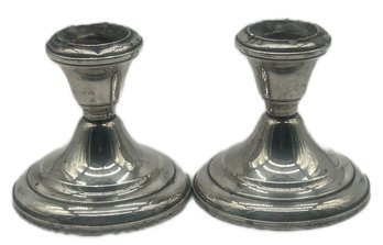 Pair Wallace Sterling Silver Single Candle Stick Holders, Weighted