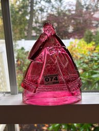 Victorian Pink Glass Figure Of Mother And Child, 5' X 2.25' X 6.5'H