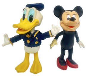 2 Pcs Vintage Walt Disney Rubber Toys, Donald Duck & Minnie, 8'H