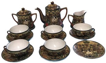 14 Pcs Vintage Nippon Japanese Immortals Tea Set, Tea Pot, Covered Sugar, Creamer, 5 Cups & 6 Saucers