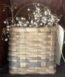 Small Oval Baby's Breath Hand Woven Basket Signed 'JAJ', 5' X 3' X 7'H