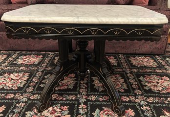 Antique Victorian Square Carved Walnut Coffee Table With Marble Top, 28' 20' X 20'H