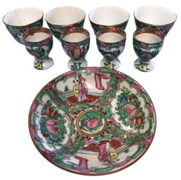 9 Pc Vintage Chinese Export Porcelain Rose Medallion, Various Pieces