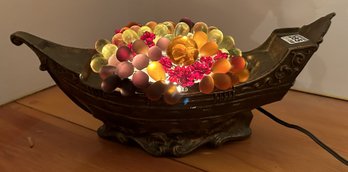 Vintage Lighted Metal Boat Filled With Glass Grapes, 14' X 6' X 6'H