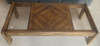 Contemporary Wood & Glass Coffee Table, 59' X 30' X 16'H, Wear To Edges (See Pics)