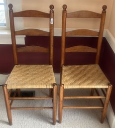 2 Pcs Matched Pair Ladder Back Chairs With Woven Seats In Nice Condition, 17.25' X 15.5' X 39'H