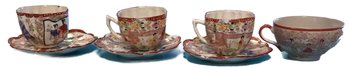 7 Pcs Vintage Chinese Tea Cups And Saucers, 3 Matching Pairs And Similar Cup