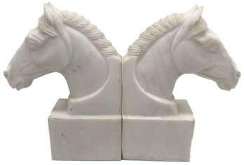 Vintage Pair Carved Alabaster Horse Head Book Ends, Each 6' X 2.25' X 8'H