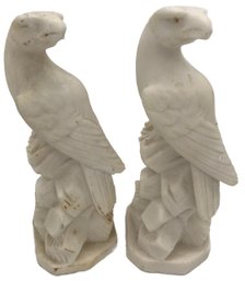 Vintage Pair Italian Carved Rough Alabaster Mantle Eagles, Each 3.25' X 2.5' X 8'