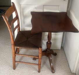 Antique Tri-Footed Tilt-top Tea Stand 20' X 20' X 28'H & Ladder Back Chair With Woven Seat, Wonderful Patina