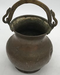 Antique 19thC Chinese Bronze Serpent Handled Pot, 6.5' Diam. X 6' X 7.5'H (Rim) 10.75'H (Handle Up)