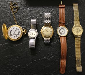 Vintage Lot Of 4 Wrist Watches & 1 Pocket Watch