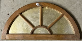 Vintage Architectural Demilune 5-Pane 1/2 Round Wooden Window With Mirrored Glass, 30' X 14.75'H