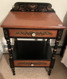 2 Pcs Vintage Hitchcock Matched Pair 2-Drawer Stenciled Side Tables W/Shelf On Turned Legs, 20' X 15' X 30'H
