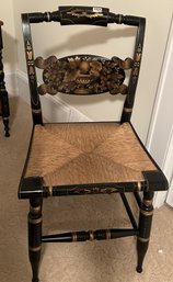 Vintage Hitchcock Black Lacquered & Stenciled Chair & Rush Seat, 17.5' X 17' X 33.5'H