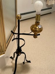 Antique Electrified Black Wrought Iron And Brass Fluid Table Lamp