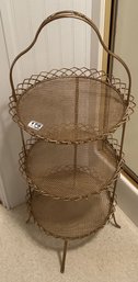 Vintage Oval 3-Shelf Curio Stand With Reticulated Edges, 5' Diam. X 29.5'H