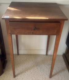 Antique Dovetailed Side Table, Shaker Style Single Drawer Tapered Leg, 17.5' X 15.25' X 27'H