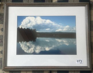 Framed & Matted Photograph Of Mirror Lake, NH, Clouds Reflecting On Water, 16.75' X 13'H