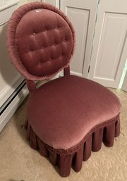 Vintage Pink Satin Tufted Back Dressing Chair With Ruffled Skirt, 22' X 19' X 31'H