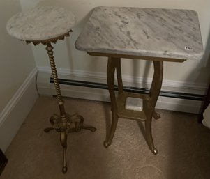 Antique Lamp Stand With Cabriole Legs & Marble Top, 20' X 16' 28.5'H